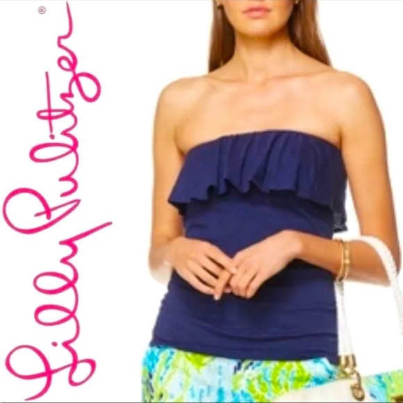 Lilly Pulitzer Wiley Ruffle Navy Blue Tube Top Size Small - Picture 1 of 9